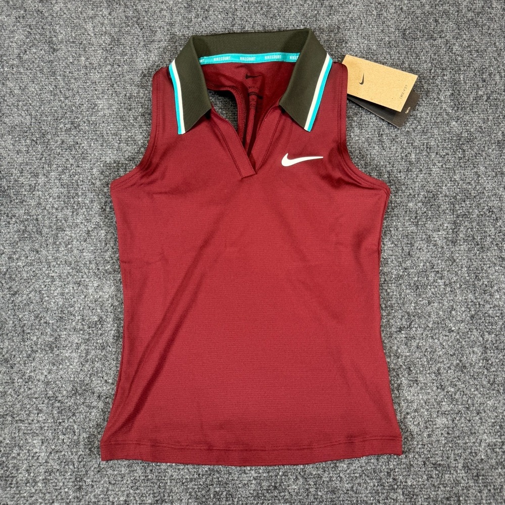 Nike Court Slam Tennis Tank Top Womens Size‎ Small Tight Fit Red Collared NWT